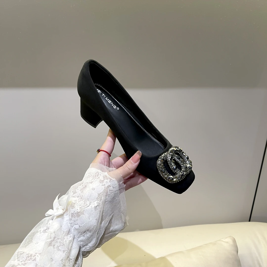 2025新款法式气质粗跟浅口单鞋工作鞋单鞋高跟通勤百搭女鞋301-15