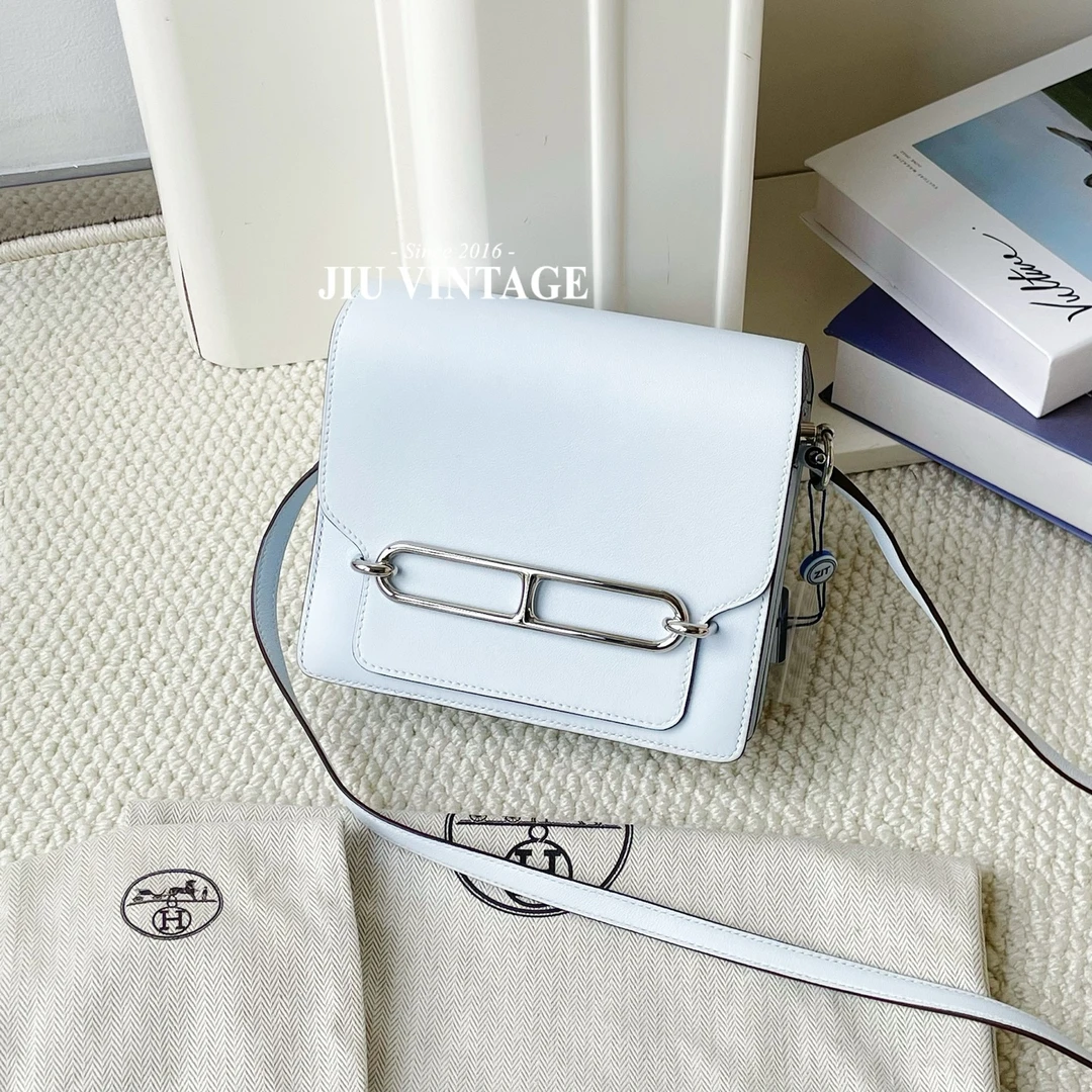 99新 Hermes/爱马仕 roulis mini雾霾蓝银扣S皮Z刻JM7-3660