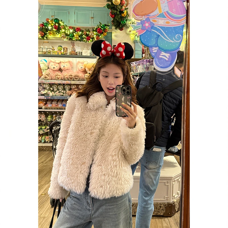 Tuuuh【冬季暮雪】翻领羊羔外套女韩系宽松加厚保暖W39900TU54