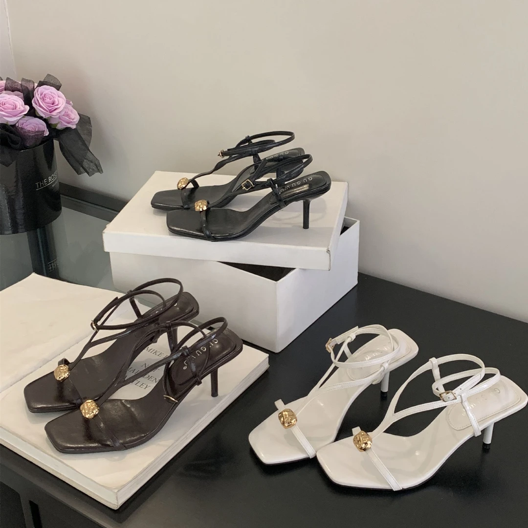 百搭~2025年夏季新款方头露趾法式高跟凉鞋女