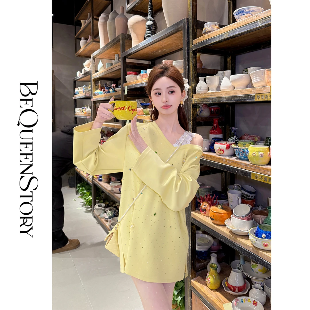 韩韩IU【柠檬花屿】2025夏装新款时尚百搭柔软亲肤V领女式宽松卫衣