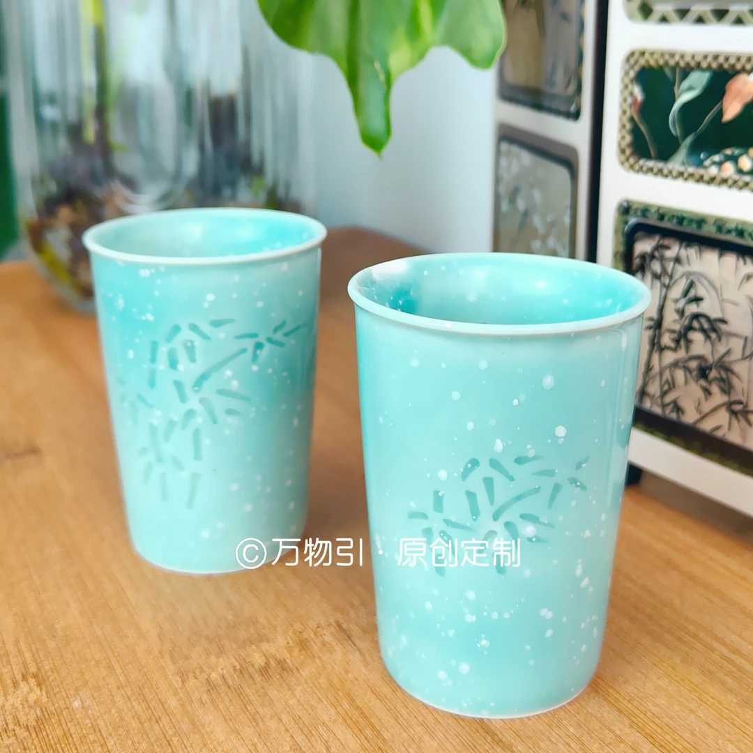 万物引 原创定制高颜值釉下彩复古轻奢茶杯主人杯家用茶杯茶水杯