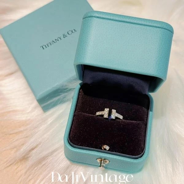 大吉中古/Tiffany蒂芙尼银色镶钻18k金开口戒指