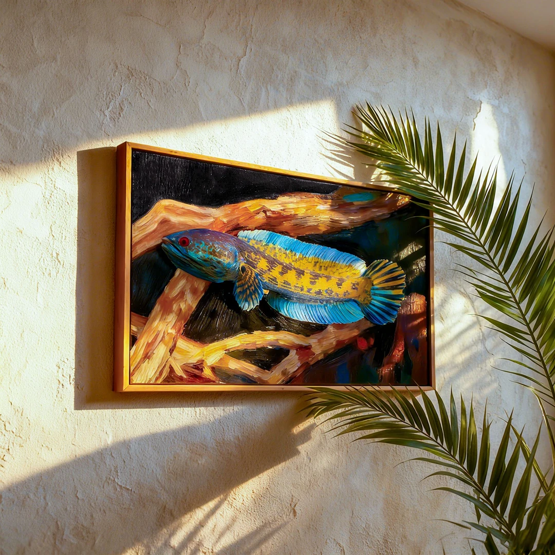 黄金眼镜蛇雷龙鱼装饰画 鱼缸挂画装饰 客厅办公室玄关装饰画
