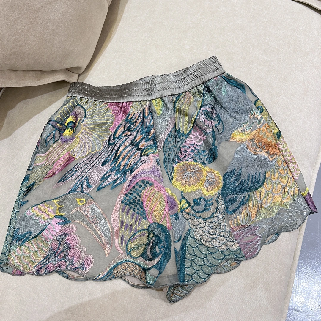 2店【玄凤】未时梦新中式中国风夏季轻奢百搭休闲真丝刺绣短裤裤子