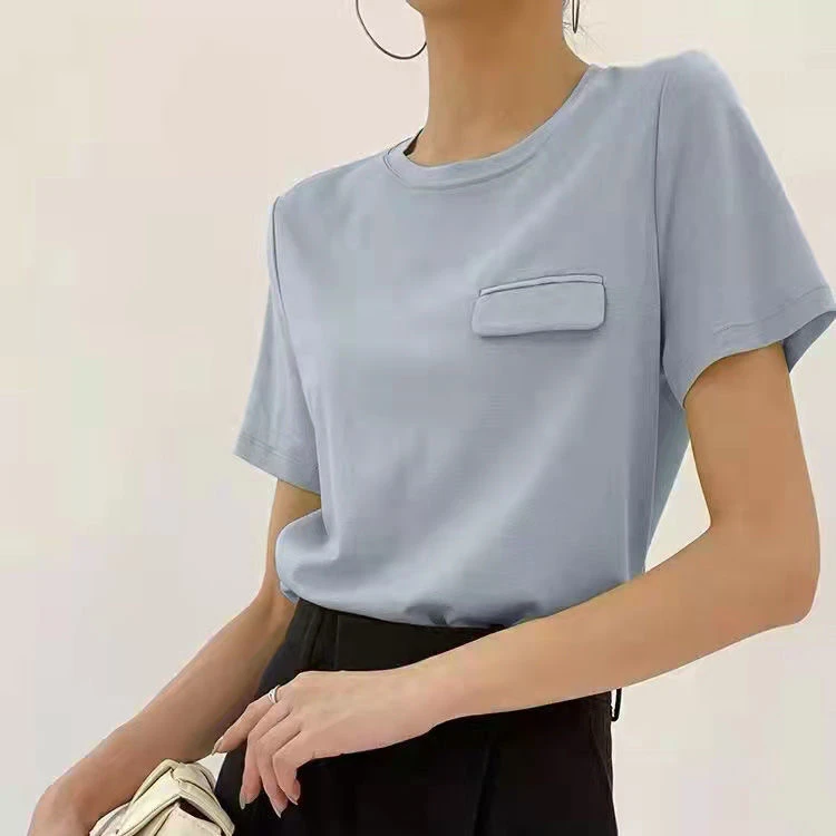修身显瘦显短袖百搭圆领休闲t恤女1691