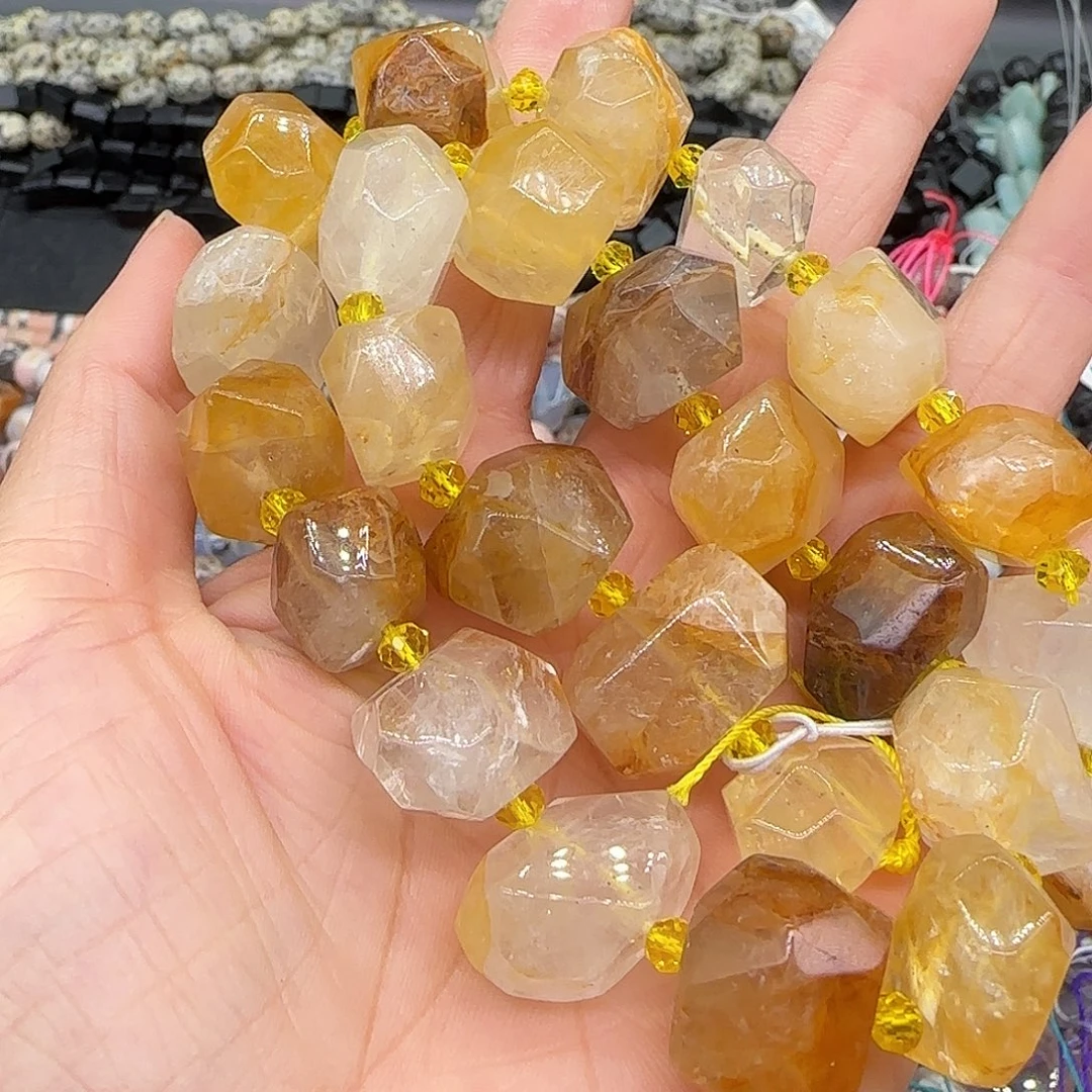 玛瑙/玉髓合金珠宝半成品黄胶花水晶15-17mm拍两59发一条