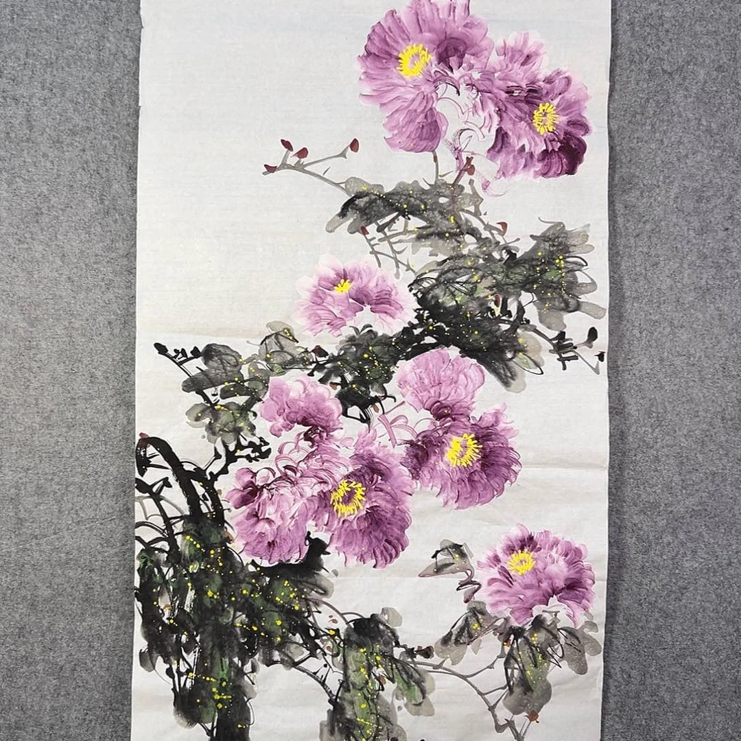 国画152 花鸟在树丛的顶端鸣叫叫声响