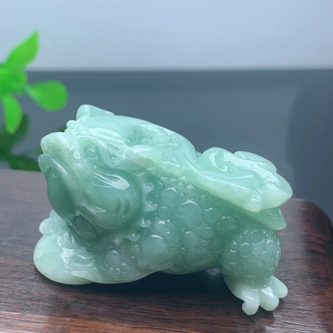 缅甸天然A货翡翠三足五毒如意三脚金蟾手把件茶宠摆件满色