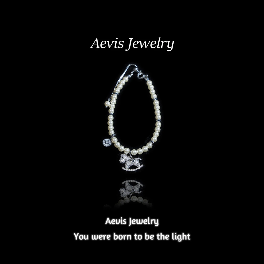 铜合金手链 Aevis Jewelry银色法式手链满钻小马时尚小众-1256