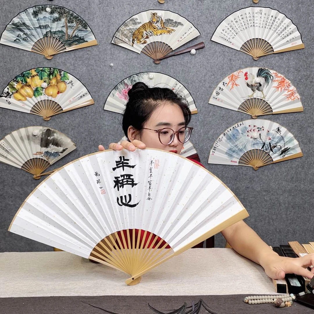 国画95寸玉竹-纯手绘-文玩扇骨（默认粘好）半称心