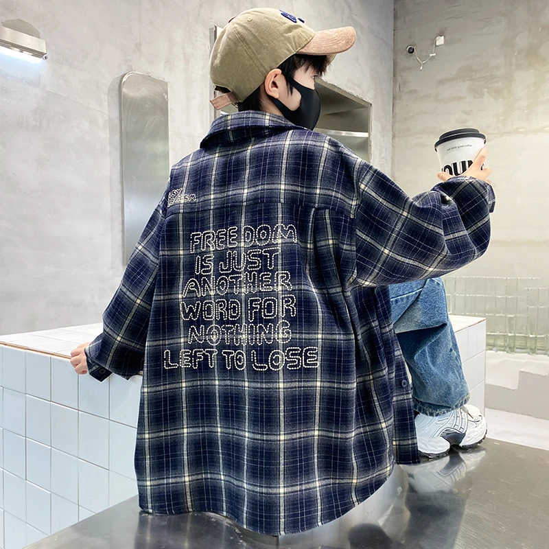 儿童装男童秋装格子衬衫2025新款中大童春秋款男孩衬衣秋季外套潮