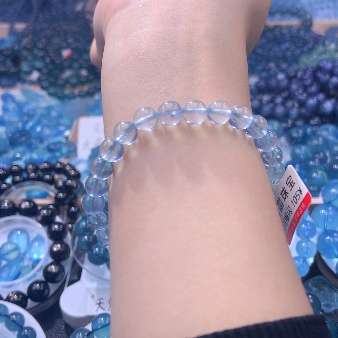 未镶嵌手串海蓝宝石7mm浅蓝爆闪 105元（叠拍3件）