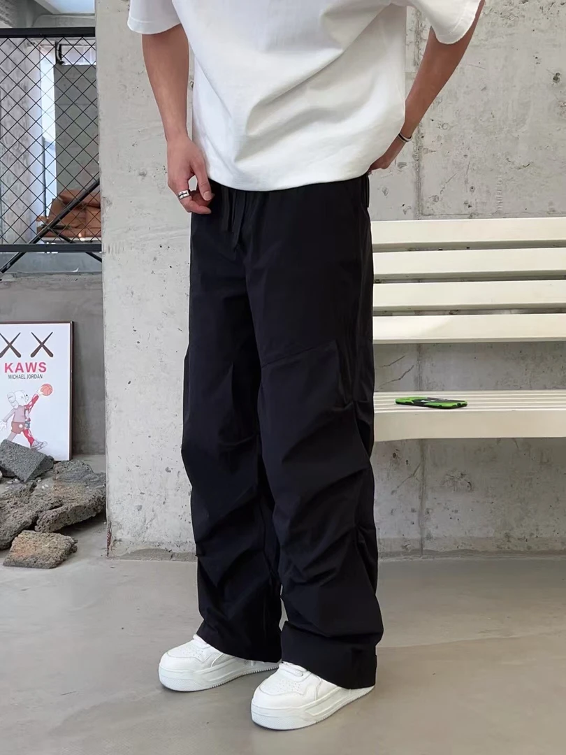 美式男春季高街vibe直筒工装裤褶皱设计感垂感运动裤
