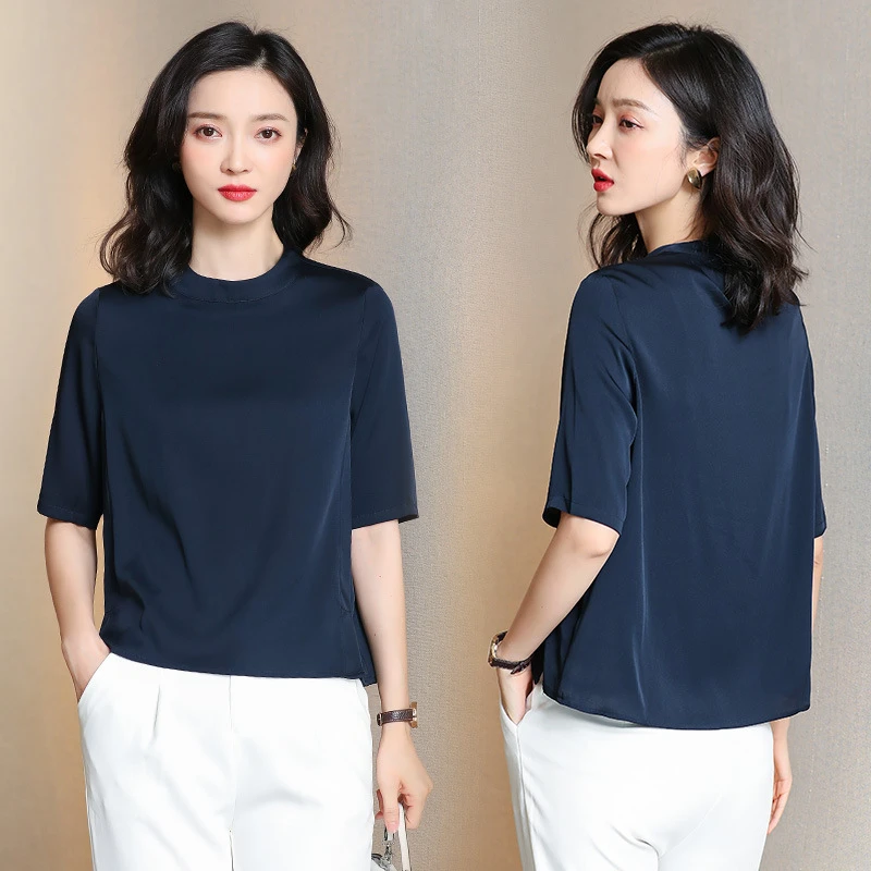 重磅真丝衬衫女2025夏中袖小衫气质桑蚕丝气质显瘦五分袖纯色上衣