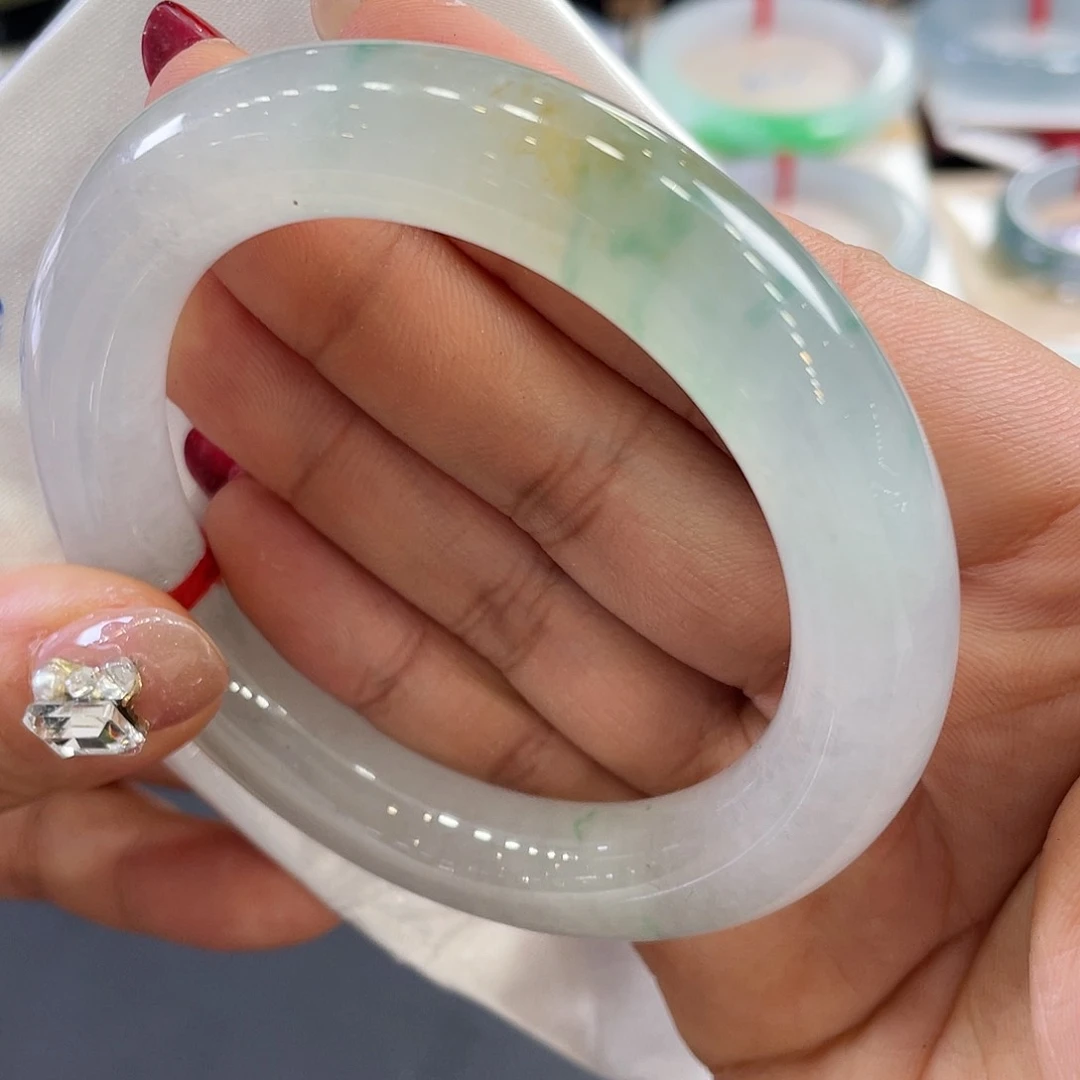 未镶嵌手镯翡翠胖圆黄加绿57.4