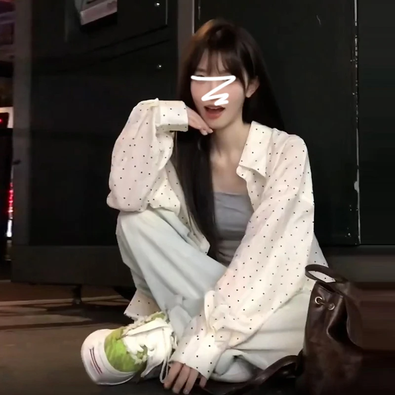 法式白色波点衬衫外套女夏季2025新款薄款防嗮衬衣别致上衣