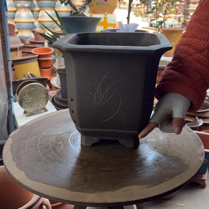 紫砂宜兴紫砂花盆切角四方23