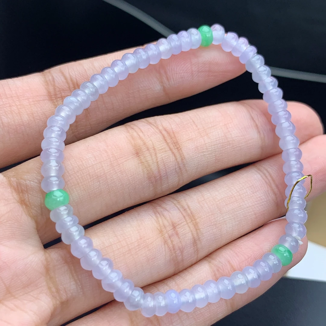 缅甸A货翡翠紫色算盘珠手链手串单圈5YX2T20卡4.4mm