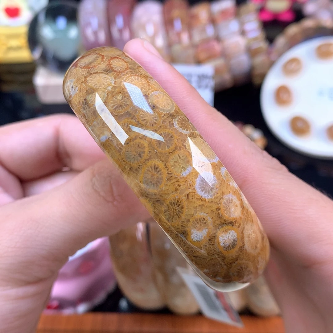 【闪购商品】未镶嵌手镯硅化珊瑚（珊瑚玉）73号59圈双面柠檬