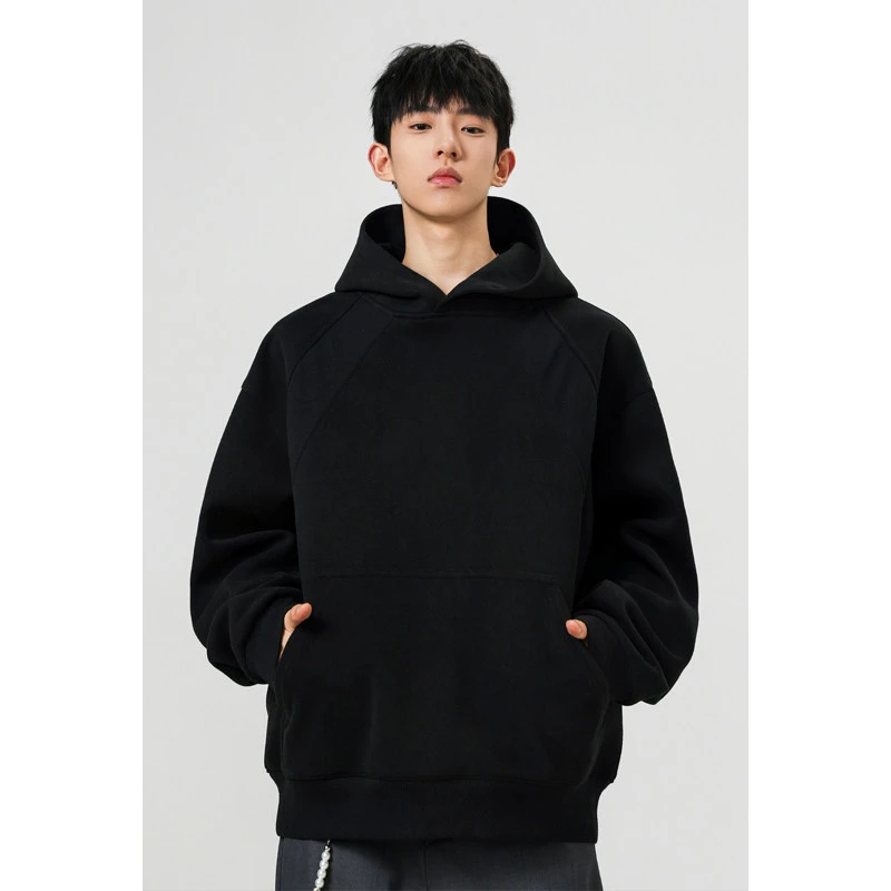 秋冬重磅慵懒正肩连帽纯色卫衣韩版潮牌带帽休闲百搭男生上衣