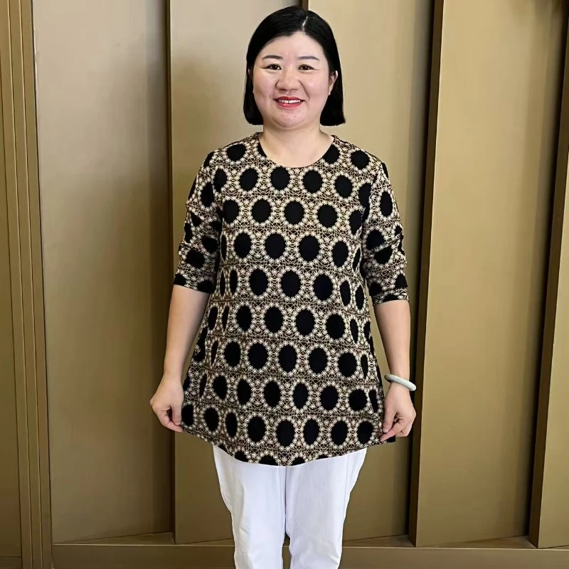 春秋新款大圆点印花遮肉显瘦有口袋长袖百搭上衣