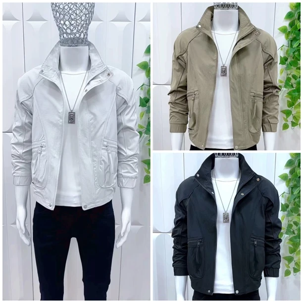 2025秋季新款潮流时尚男士修身立领夹克外套纯色休闲百搭夹克上衣