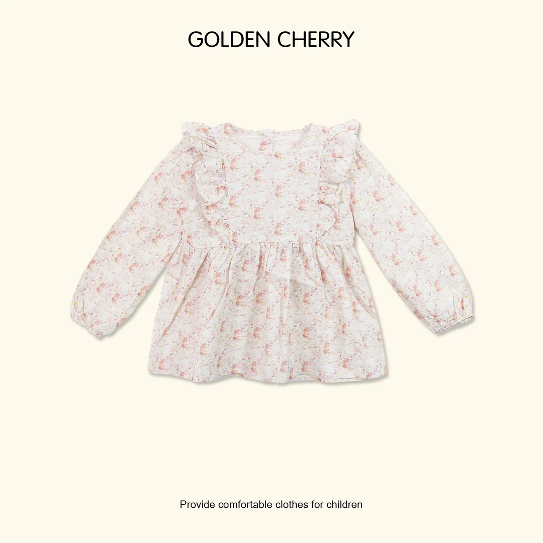 【Golden cherry】小童F花型满印木耳边洋气上衣裙JYT1125