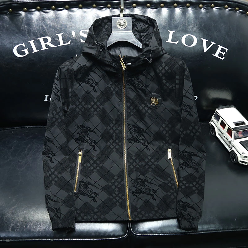 KEMPOTIWO肯珀蒂韦连帽外套男士修身植绒春秋格子大码欧货夹克衫