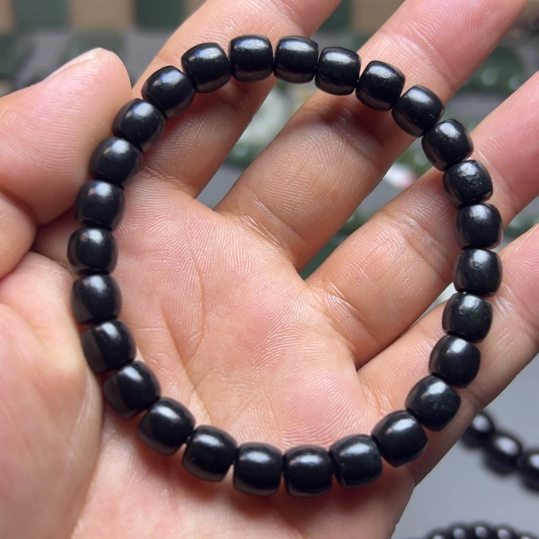 和田玉未镶嵌手链塔黑二细卡8