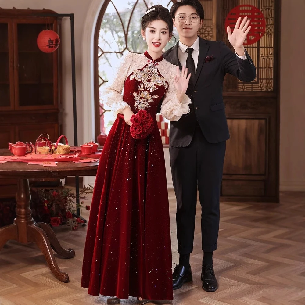 中式旗袍敬酒服2025新款新娘结婚气质高级感春夏红色婚服订婚礼服