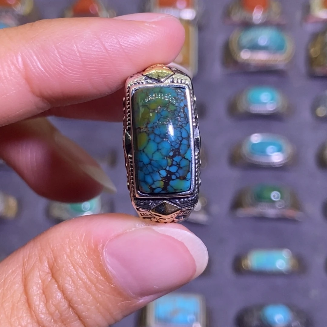 ****人绿松石银S925镶嵌戒指