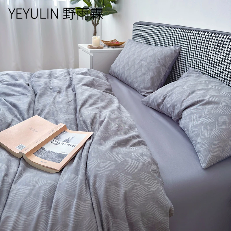 A类全棉色织提花四件套纯棉2025新款轻奢高级双层纱床上用品套件