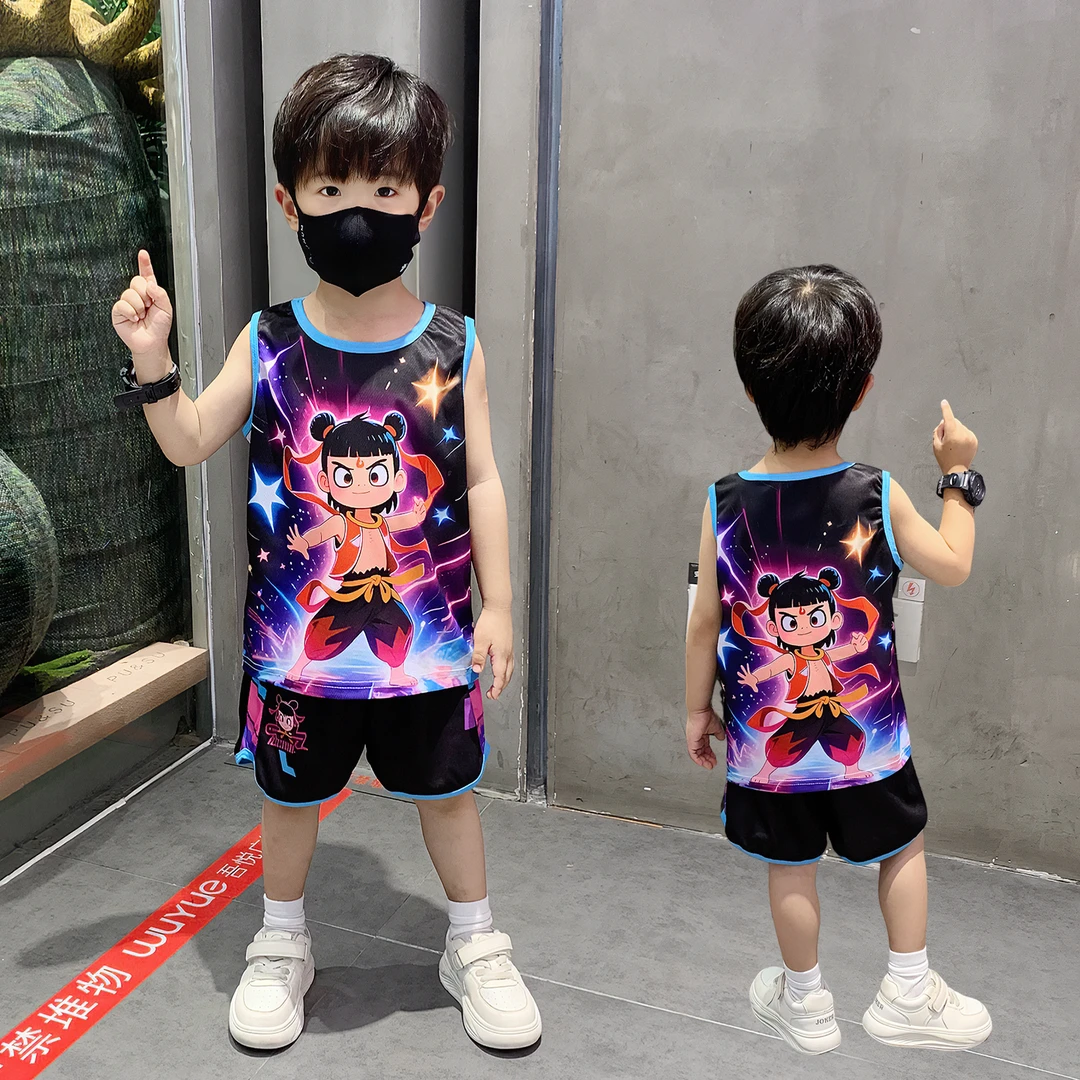 哪吒儿童服装2025新款男童夏套装潮酷小男孩无袖衣服宝宝夏季背心