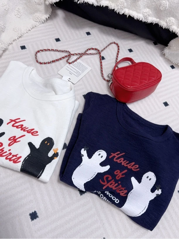 韩版常规正肩小恶魔泡泡棉短袖休闲风T恤卡通辣妹修身款百搭显瘦