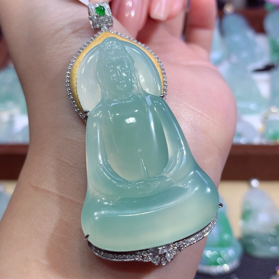 翡翠18K金镶嵌吊坠(不含链)