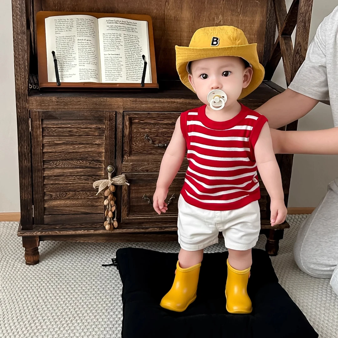 儿童夏薄款套装婴儿韩系条纹无袖背心短裤两件套周岁宝宝夏日衣服