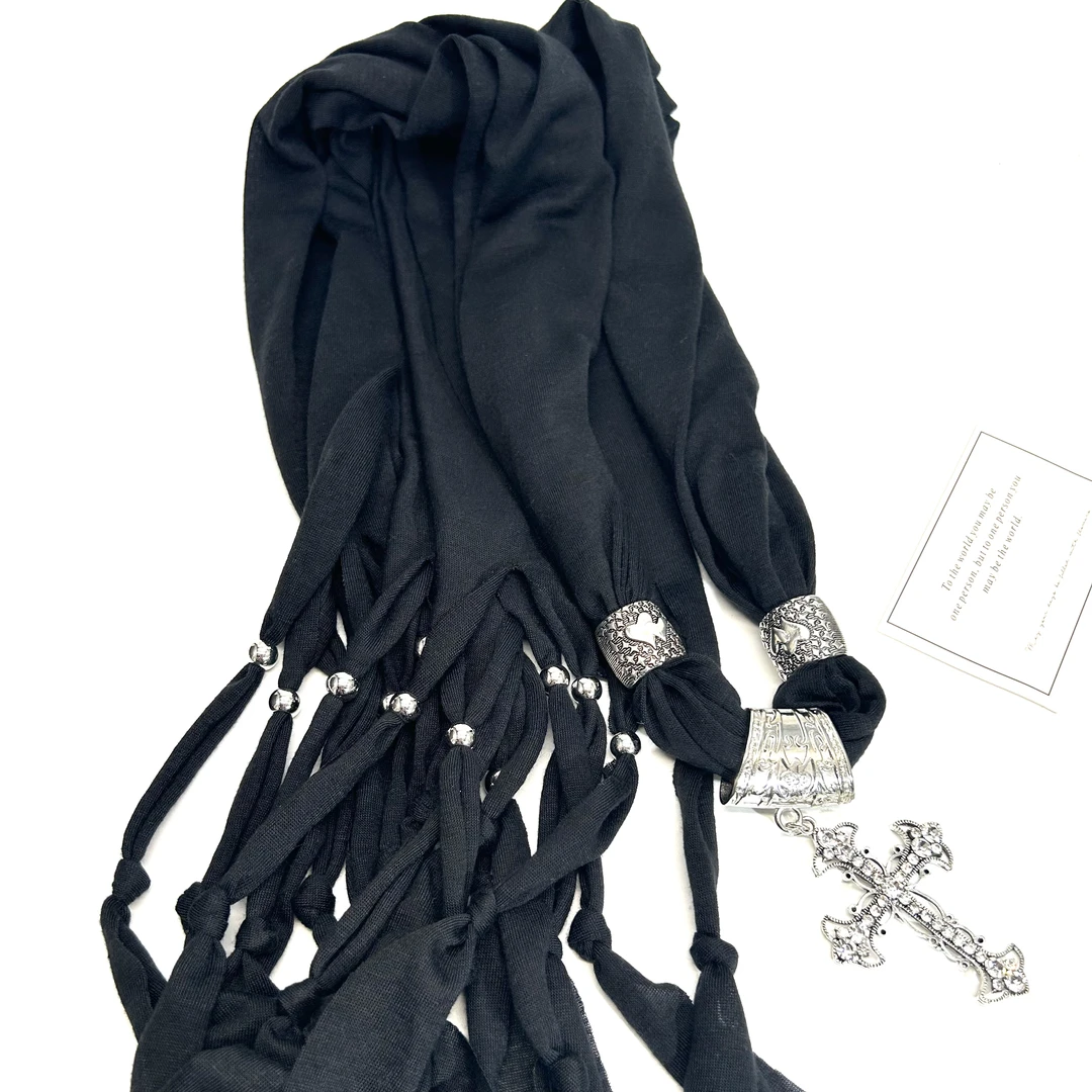 08251时尚高级十字白锆项链围巾