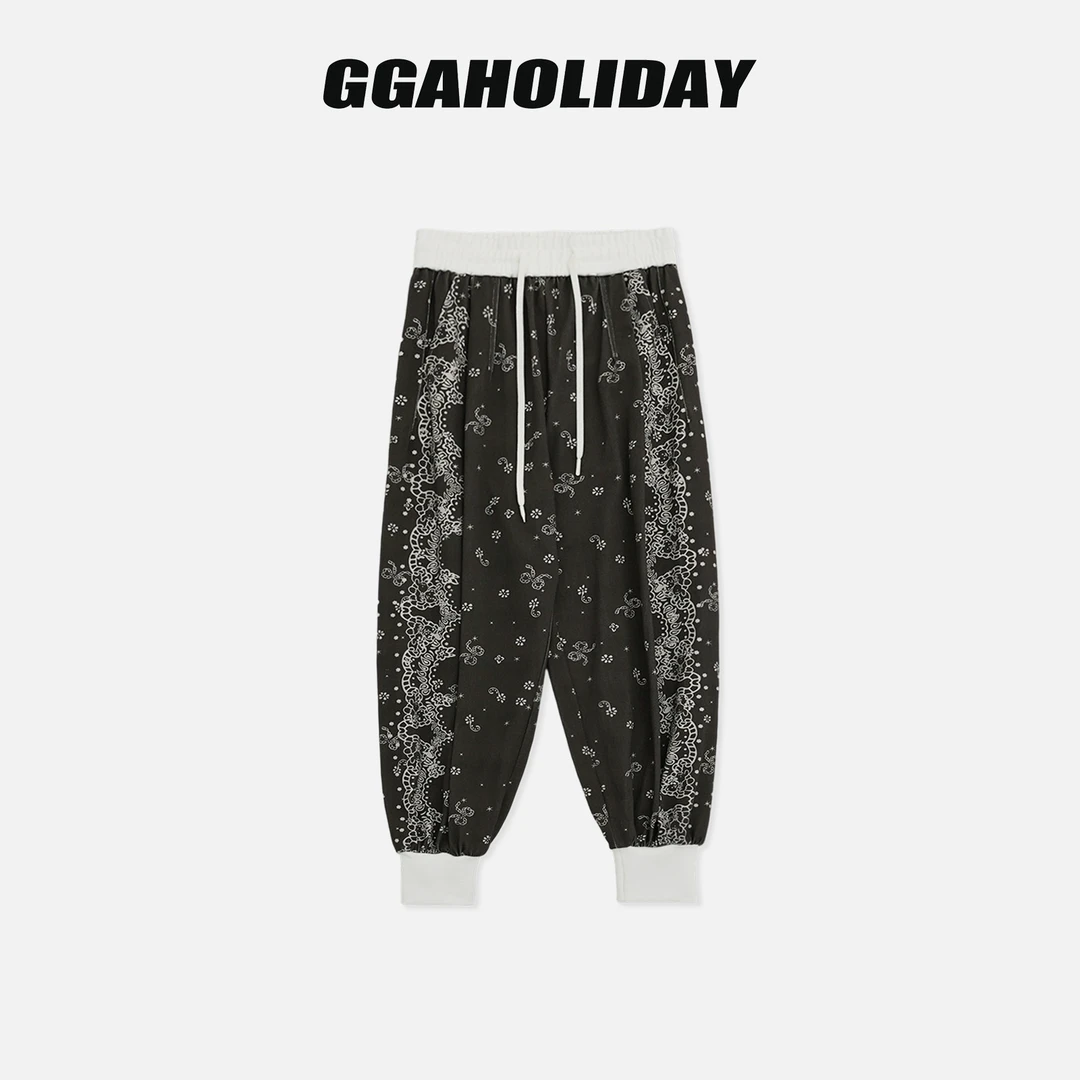【上新】GGAHOLIDAY秋时尚潮流休闲裤街头满印抽绳束脚长裤-153007