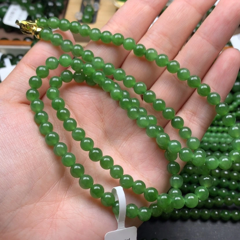 【闪购商品】颈饰未镶嵌和田玉（碧玉）6m冰阳绿无黑