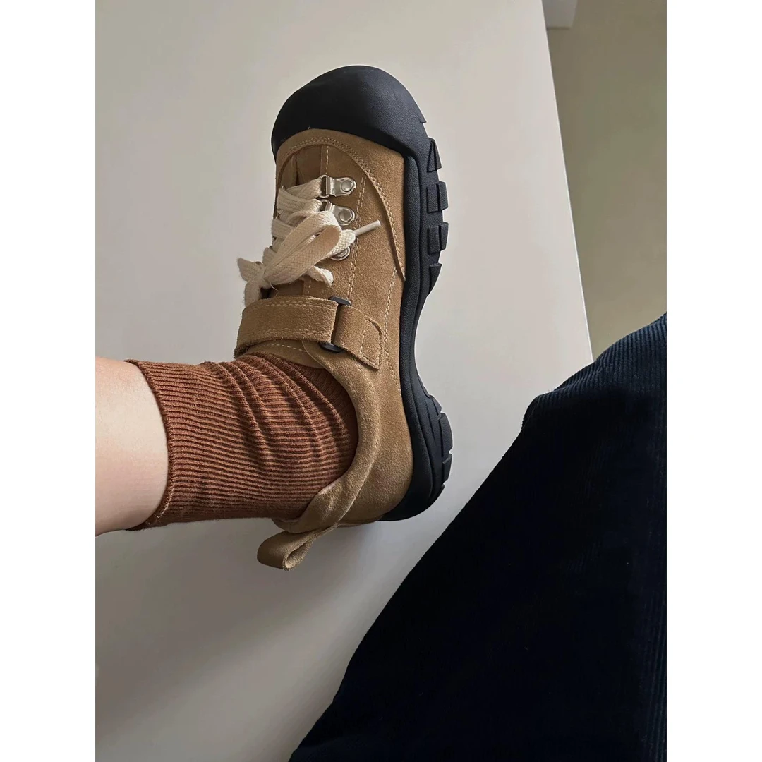 韩国hee厚底乐福鞋女春季新款一脚蹬黑色圆头金属扣英伦风小皮鞋