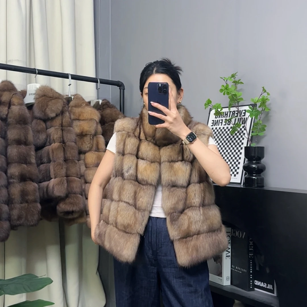 极简主义 进口满天星立领马甲皮草外套 原皮原色整貂皮草外套