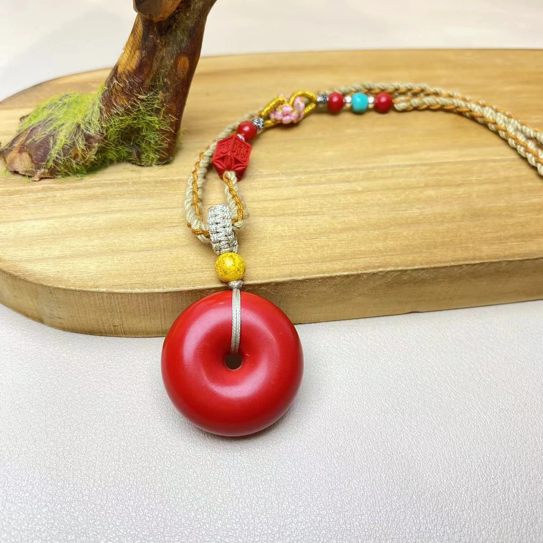 含辰砂工艺品保真高含量红砂设计款平安扣吊坠保真朱砂脖挂