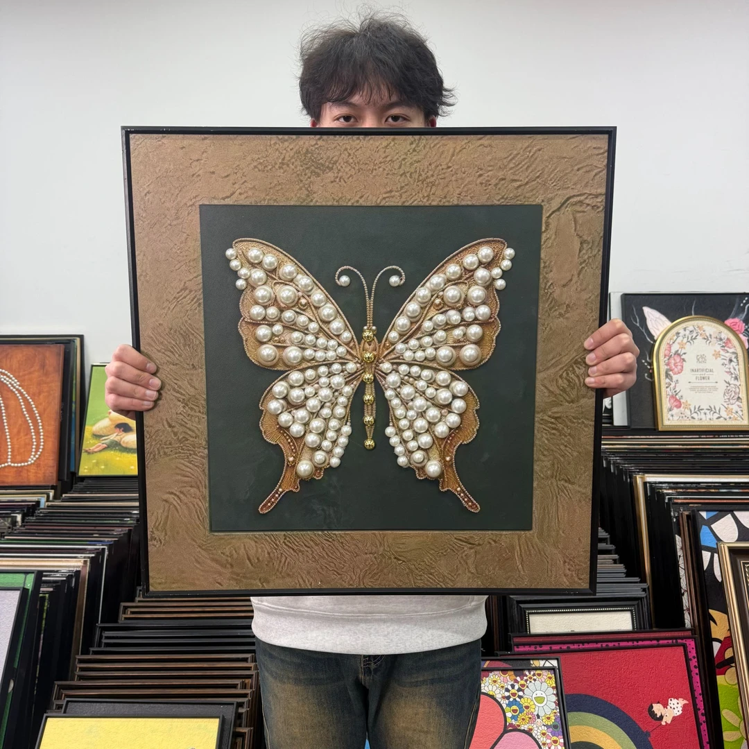 AA珍珠蝴蝶卧室装饰画餐厅挂画小众装饰画6060