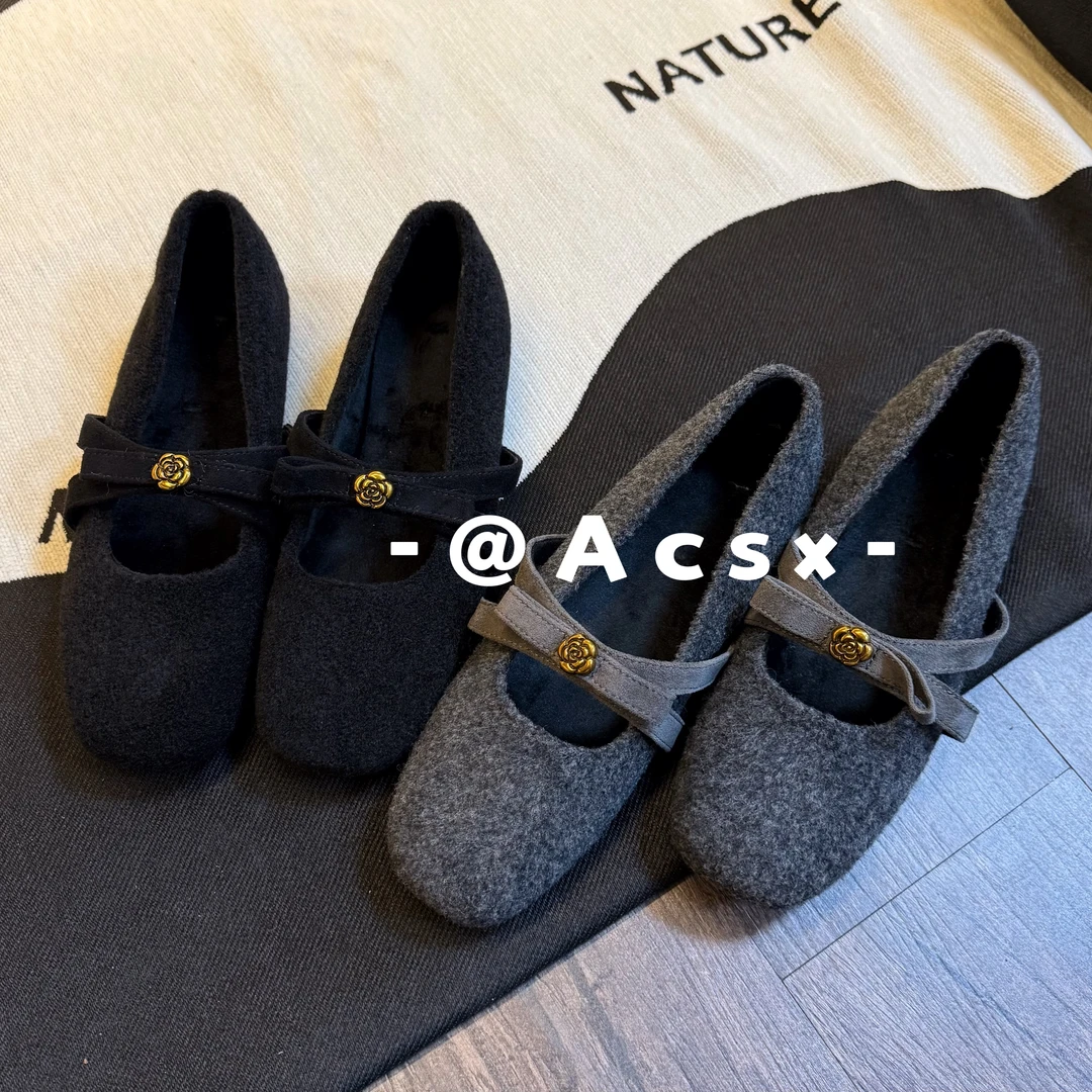 【阿茶】精致山茶花~跟高4CM /2025秋冬新款加绒加厚内增高玛丽珍鞋