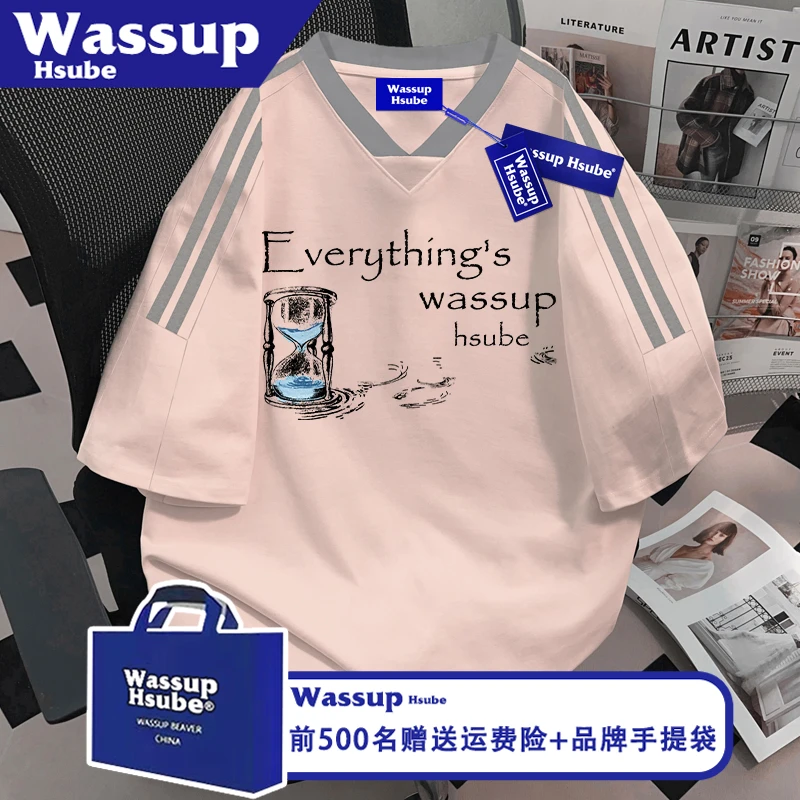 WASSUP HSUBE卡通沙漏印花ins短袖男女款百搭T恤夏季纯棉美式上衣