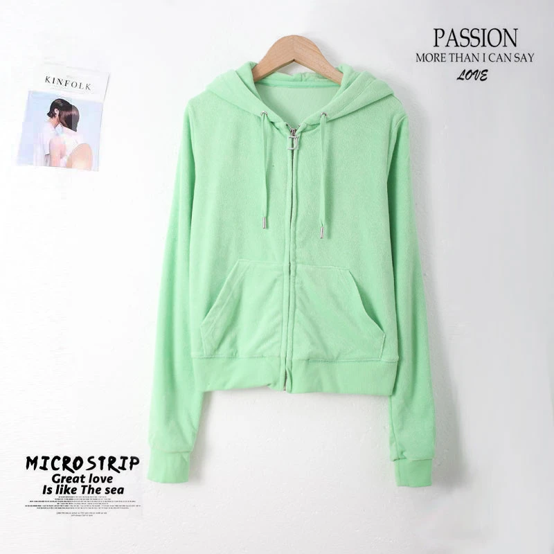 春新款女士连帽拉链外套休闲时尚上衣简约宽松00494潮流百搭