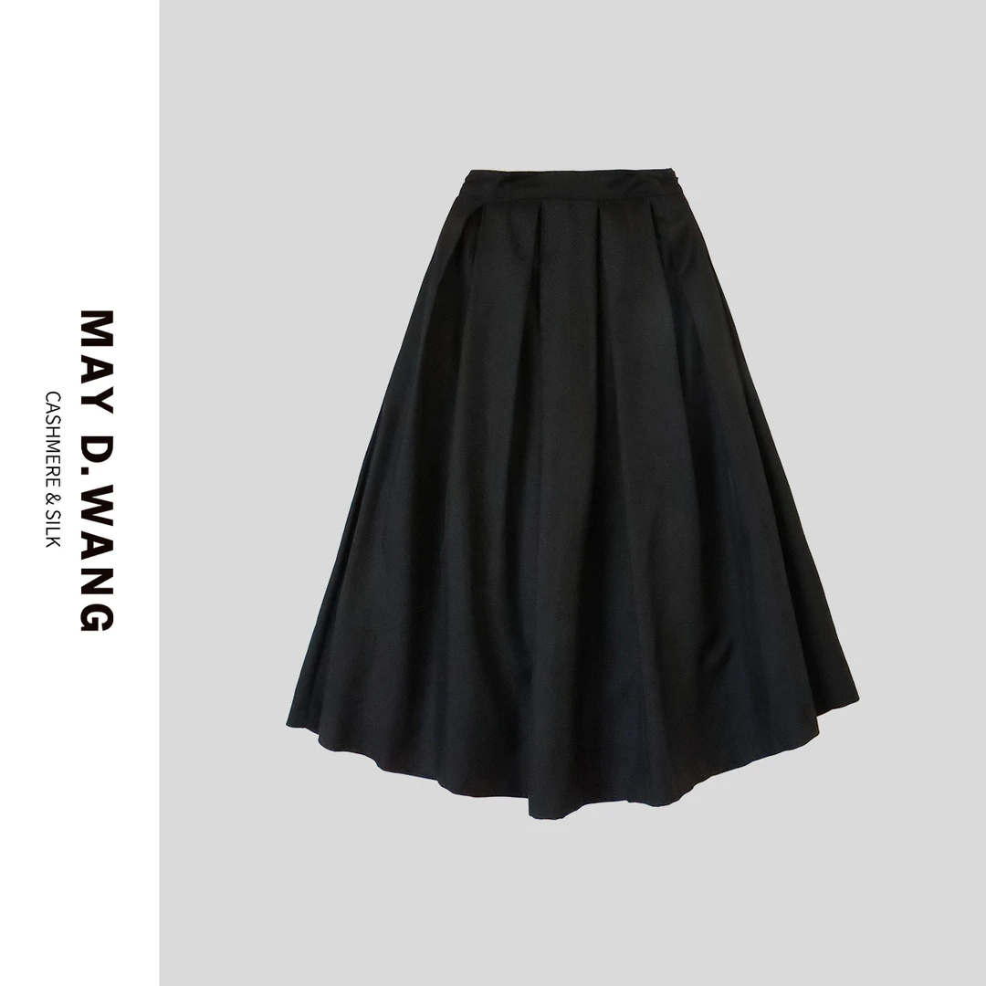 王之造产地溯源赫本风显瘦真丝黑色百褶裙半身裙女装 C2F4001