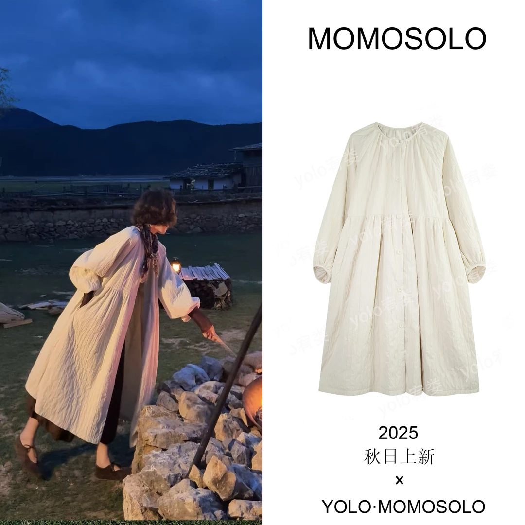 •小女巫•2025秋上新轻竖条外套风衣南瓜九分袖长款外套YM3080