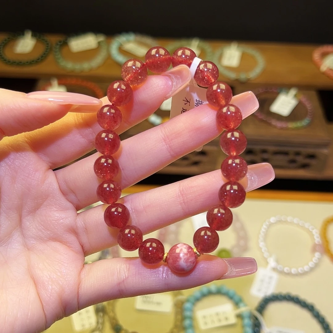 水晶手串银S925镀金镶嵌草莓555